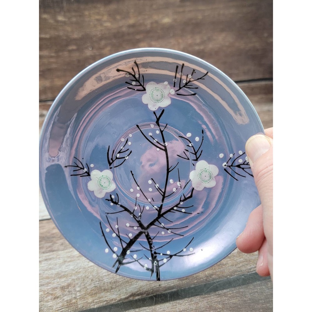 Set of 2 Japanese Lusterware cherry blossom saucers
